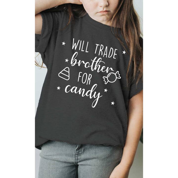 Kids By Kissed Apparel - Venta al por mayor Camiseta serigrafiada - Niños - Camiseta estampada para niños Trade Brother for Candy