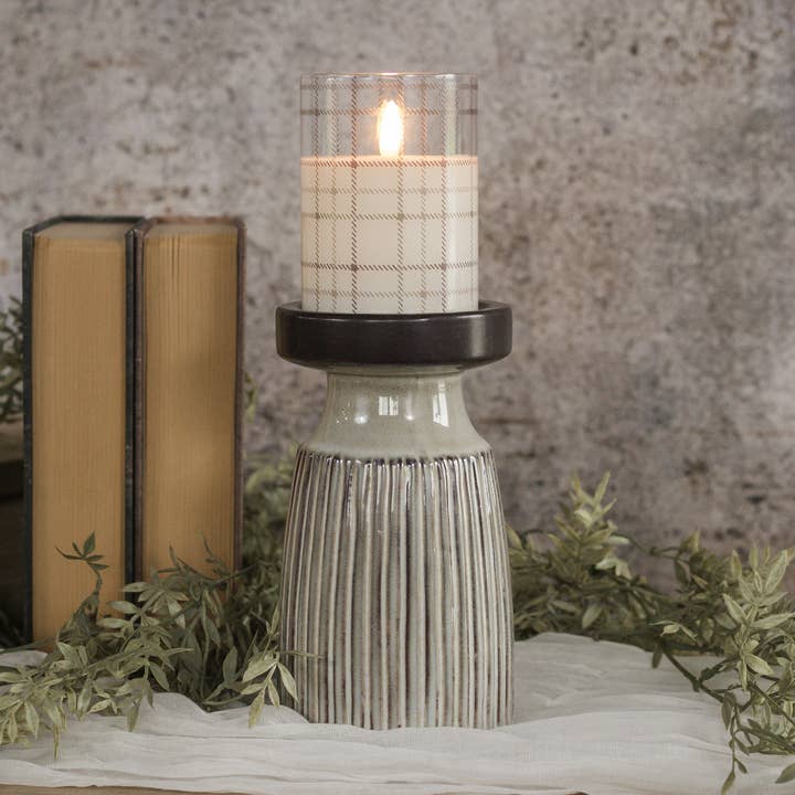 19 cm BEIGE & BRUN SØJLELYSESTAGE for engroshandel hos Ragon House