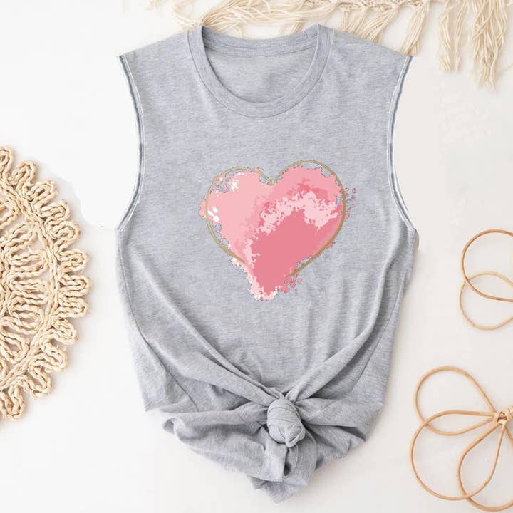 TISANCRE - Wholesale Tank Top - Women's - New shirt summer love round neck sleeveless vest