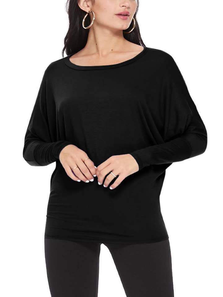 Women's Casual Solid Color Dolman Sleeve Top for wholesale by MOA COLLECTION
