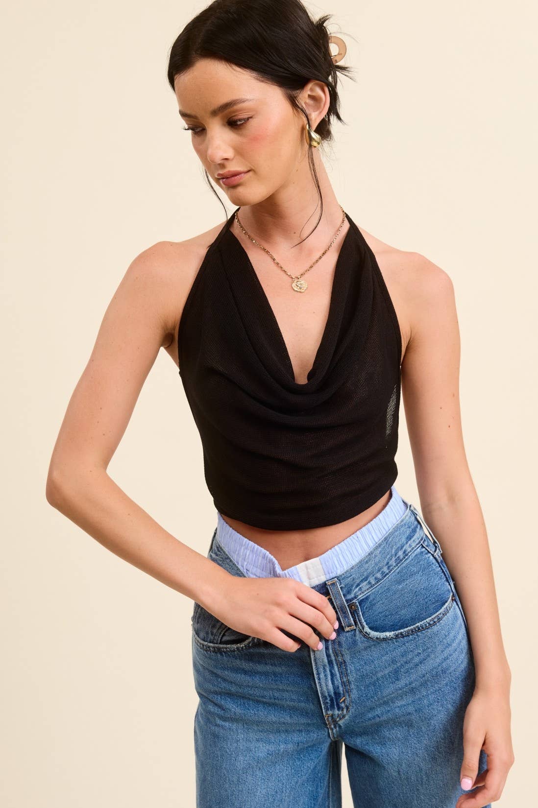 Mimosa - Wholesale Tank Top - Women's - Cowl Neck Open Back Tie Tank Top3