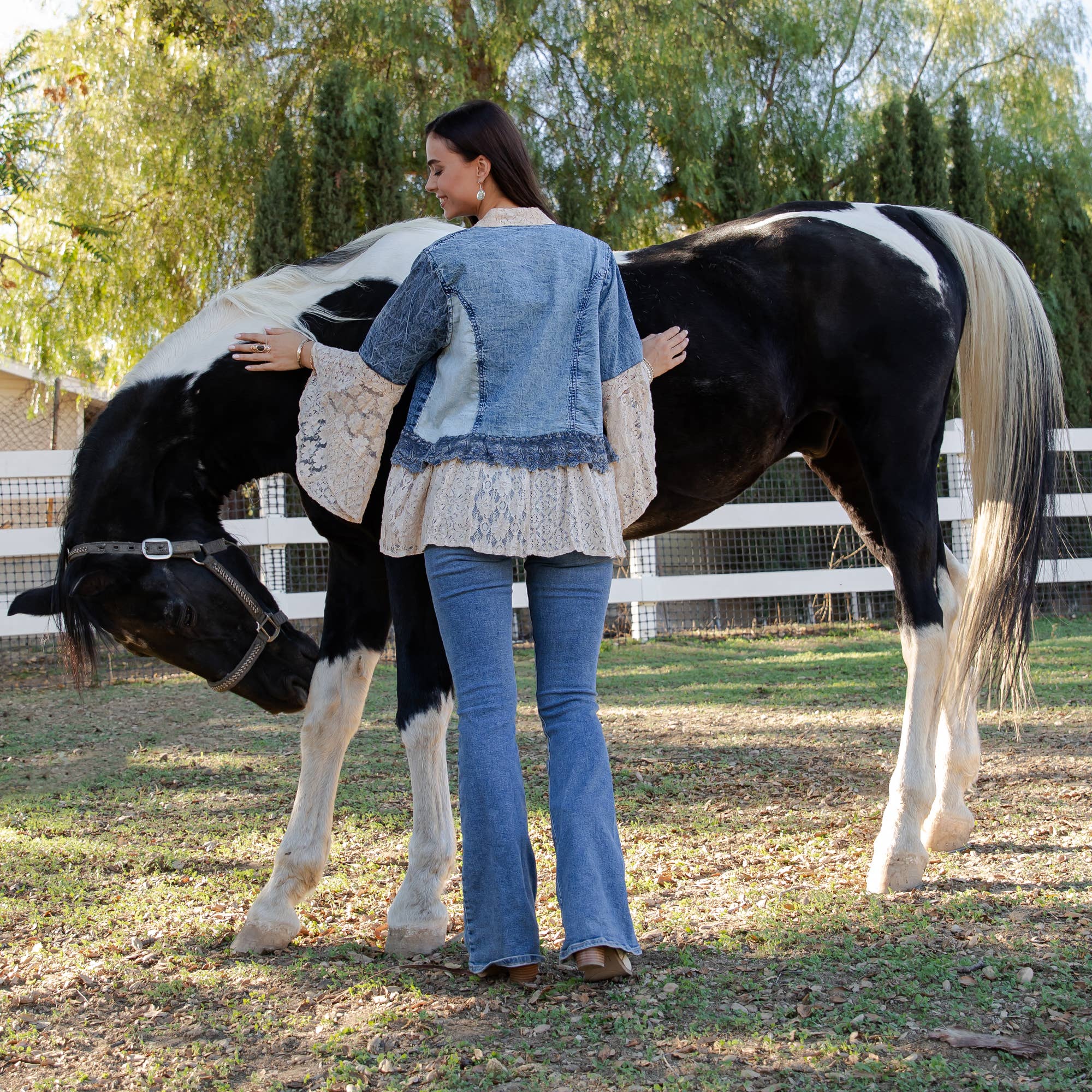 Young Threads - Wholesale Kimono - Women's - Western Boho Lace & Denim Patchwork Kimono Top NEW21