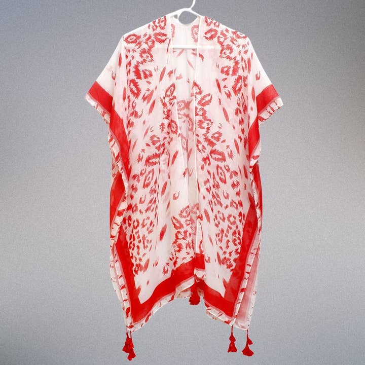 DST Sorority Red White Leopard Structured Kimono for wholesale by PinktownUSA