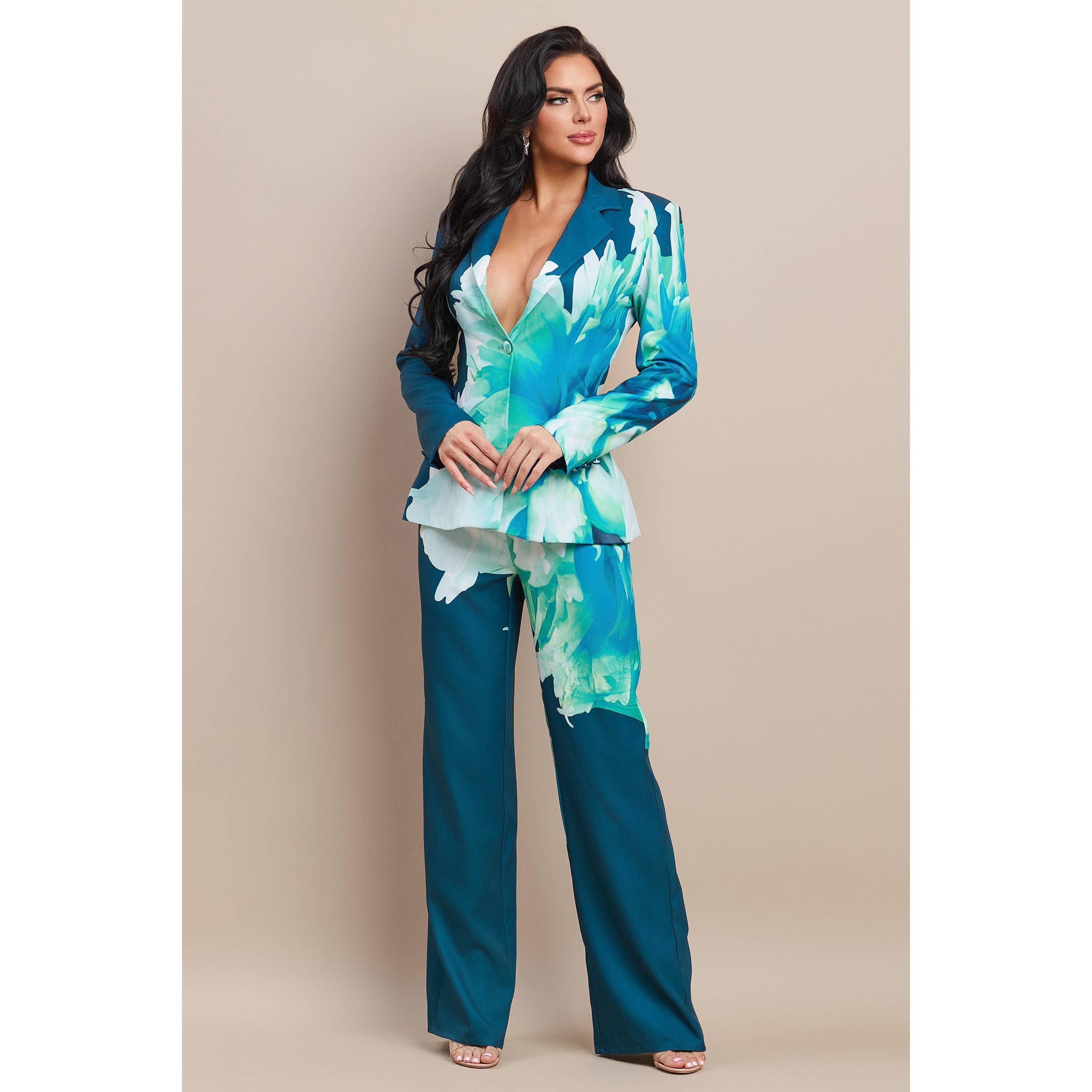 The Sang – Fato - Mulher por atacado – BLAZER COM CALÇAS COMBINANDO EM ESTAMPA FLORAL8