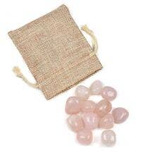 12 pierres gemmes de quartz rose roulées dans un sac en tissu pour la vente par Cherry Tree Beads