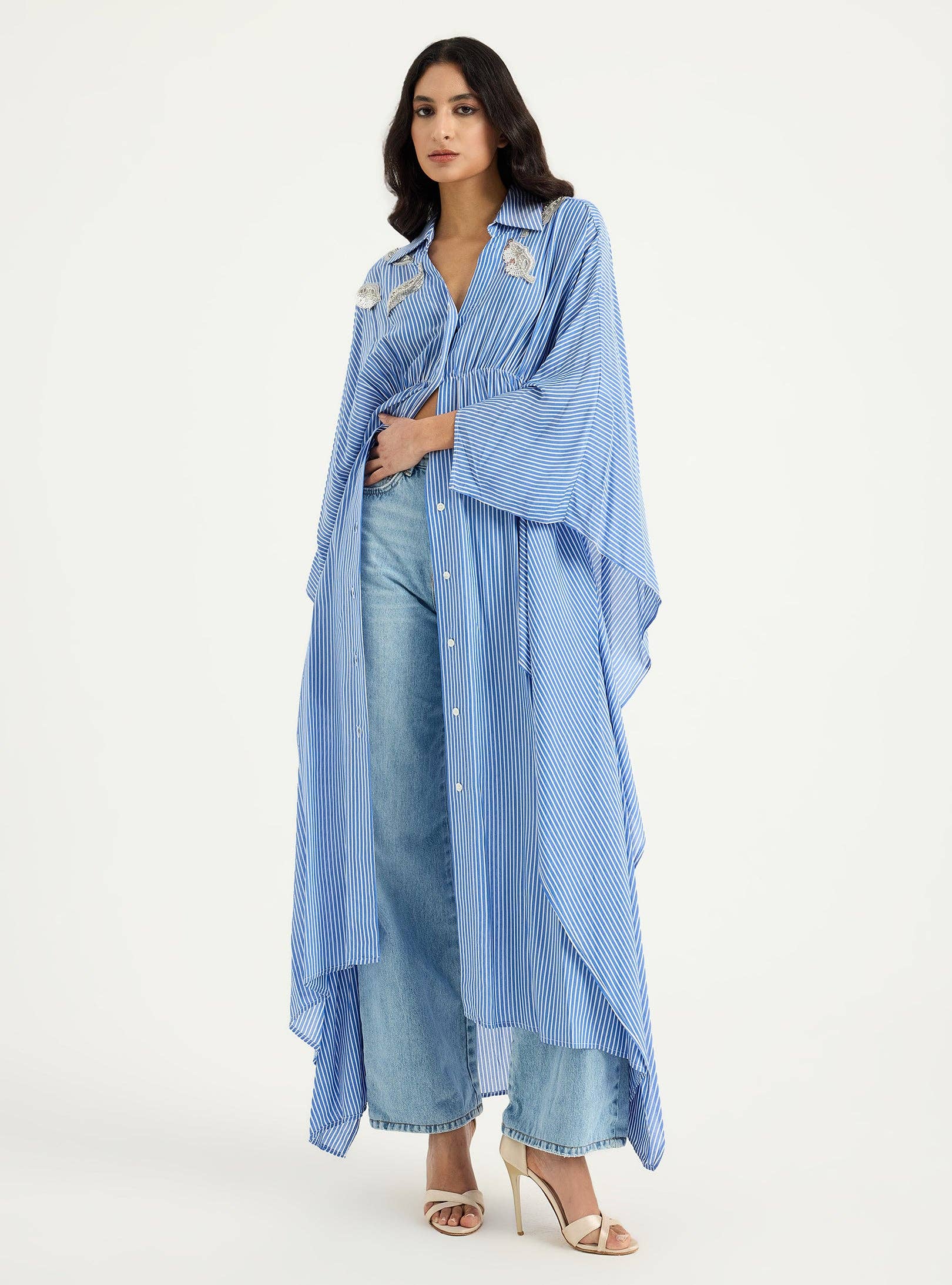 Store WF – wholesale Kaftan – Women's – Striped Silver Embellishment Kaftan Dress2