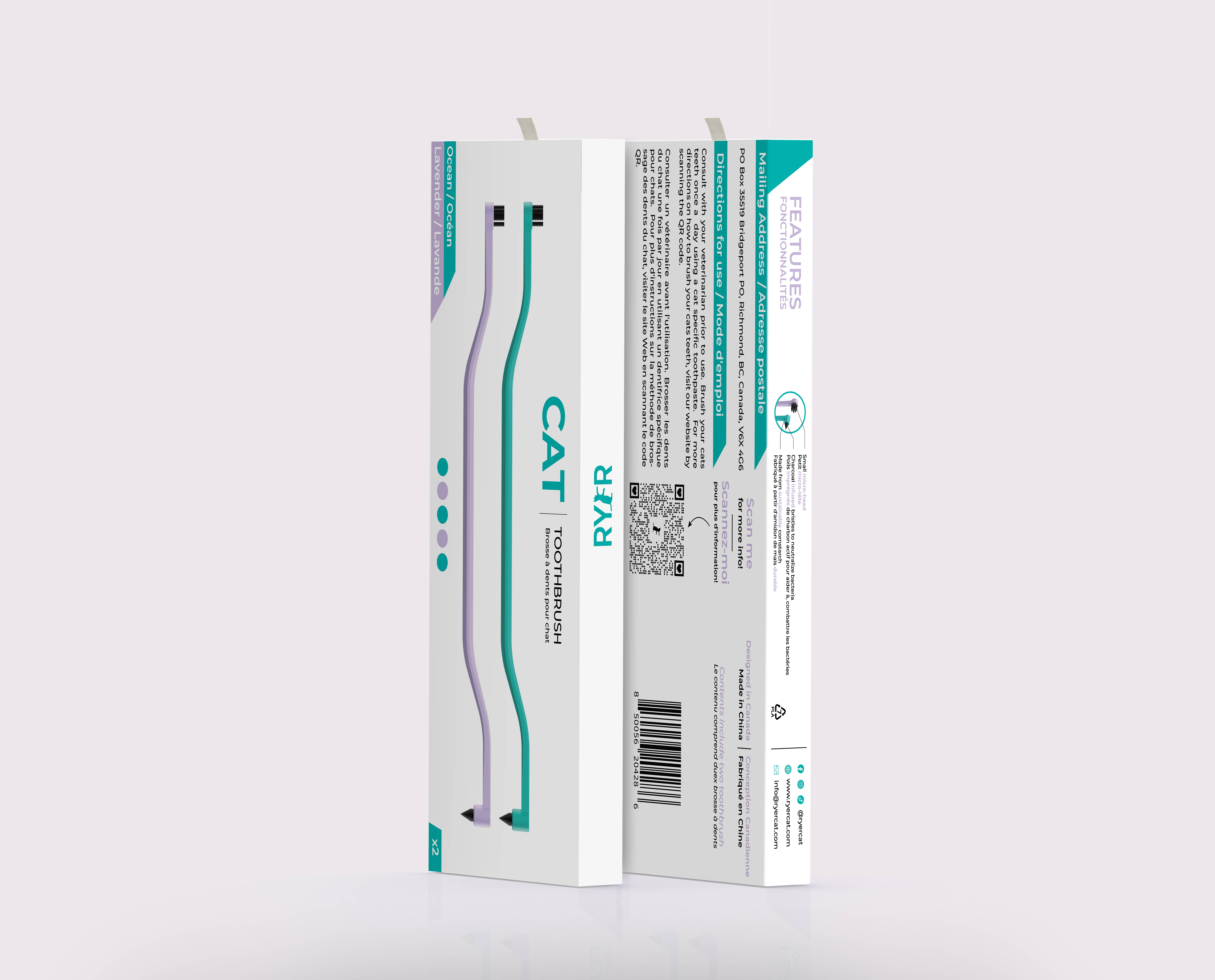 RYERCAT - Wholesale Pet Brush - Cat/Dog - Pack of 2 Cat Toothbrush Micro Head & Dual Sided8