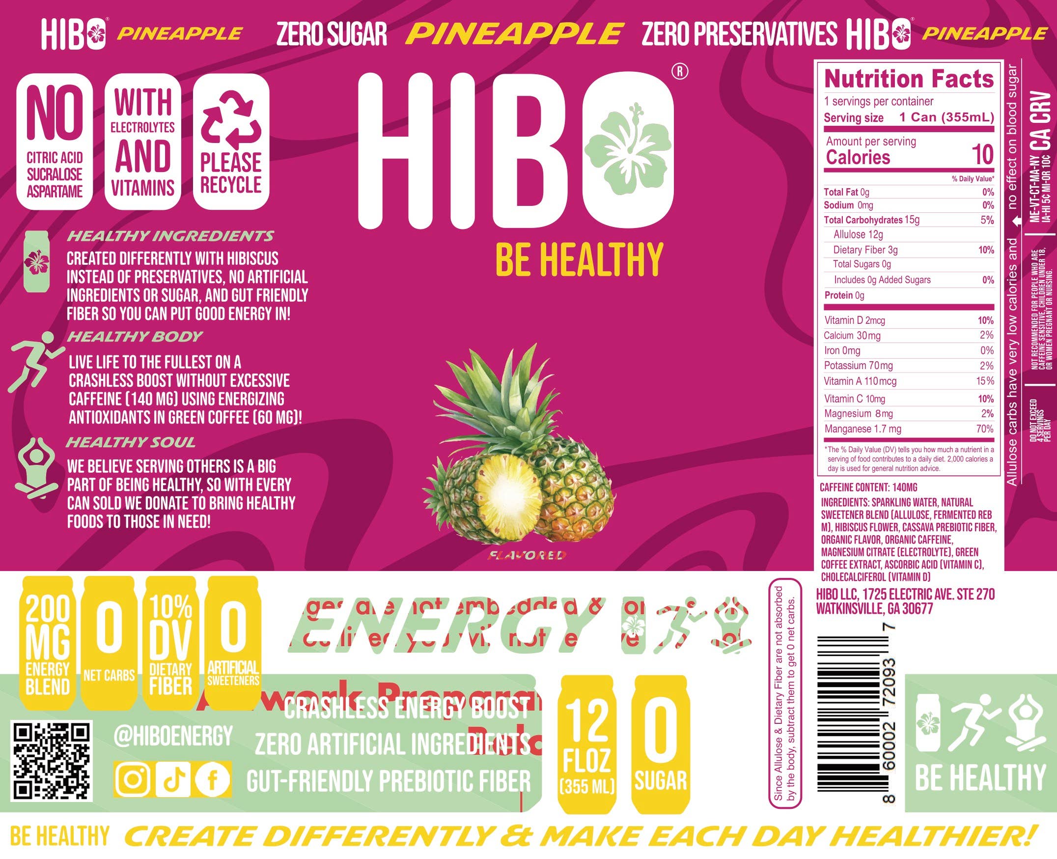 HIBO Healthy Energy - Wholesale Sports/Energy Drink - All-Natural Zero Sugar Energy Drink HIBO PINEAPPLE1