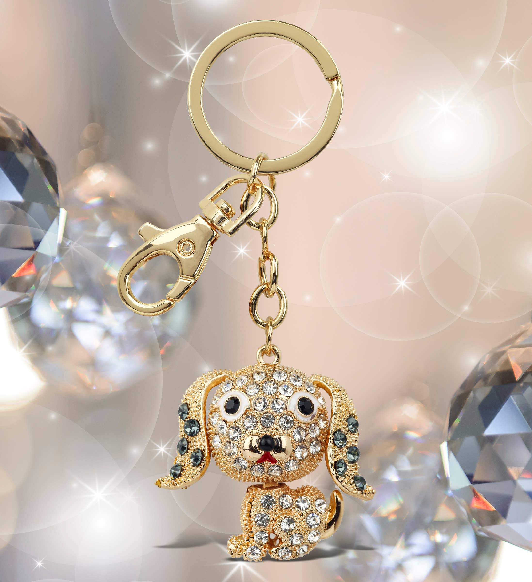 Cota Global - Wholesale Keychain - Unisex - Gold Sparkling Charms - Cute Beagle Dog3