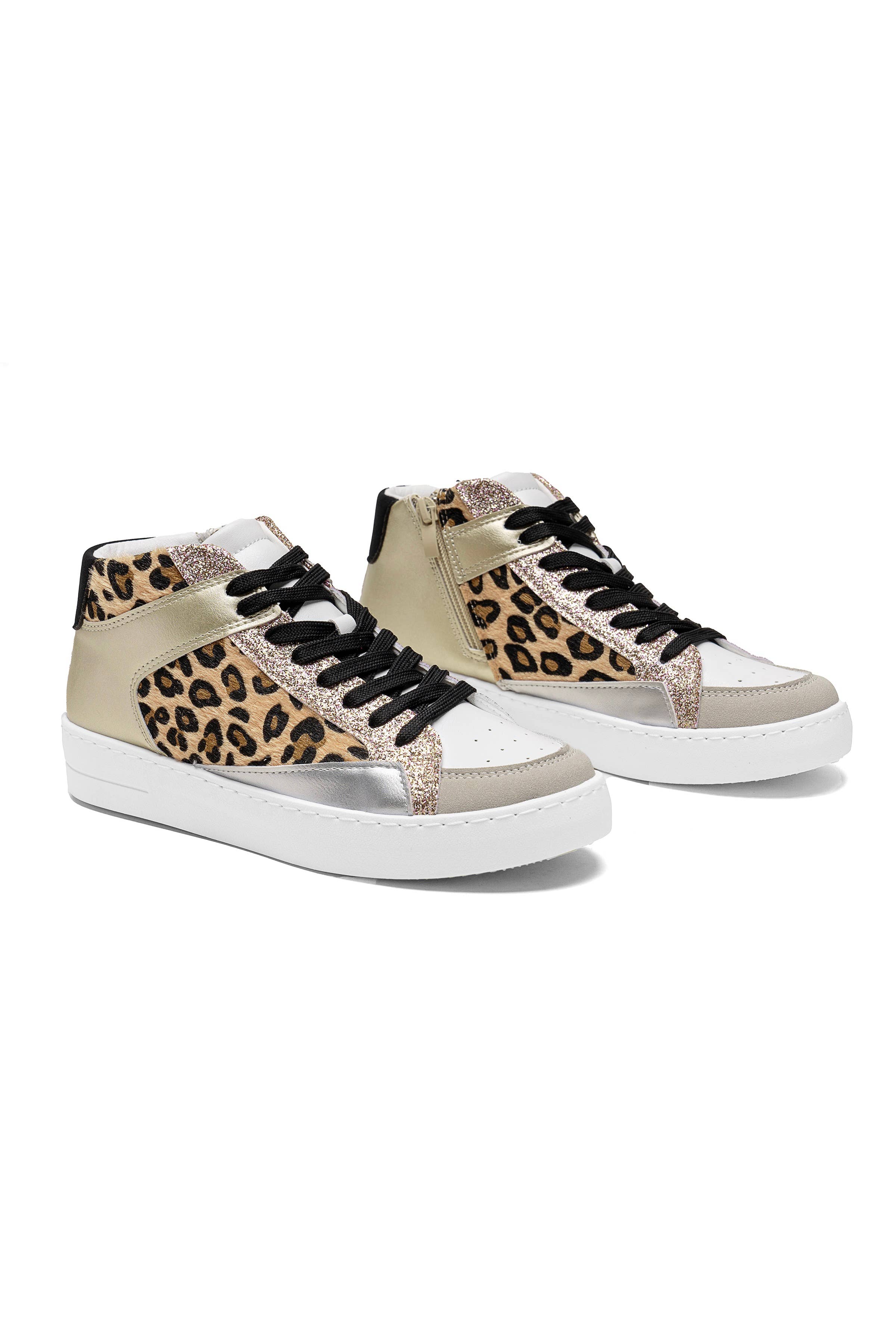 C'M PARIS – Sapatilha Lifestyle - Mulher por atacado – Ténis de Cano Alto com Lantejoulas e Estampados de Animais 65231