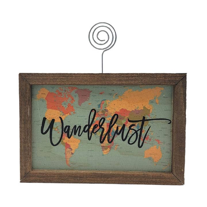 6X4 Tabletop Picture Frame Block - Wanderlust Map Sign for wholesale by Driftless Studios