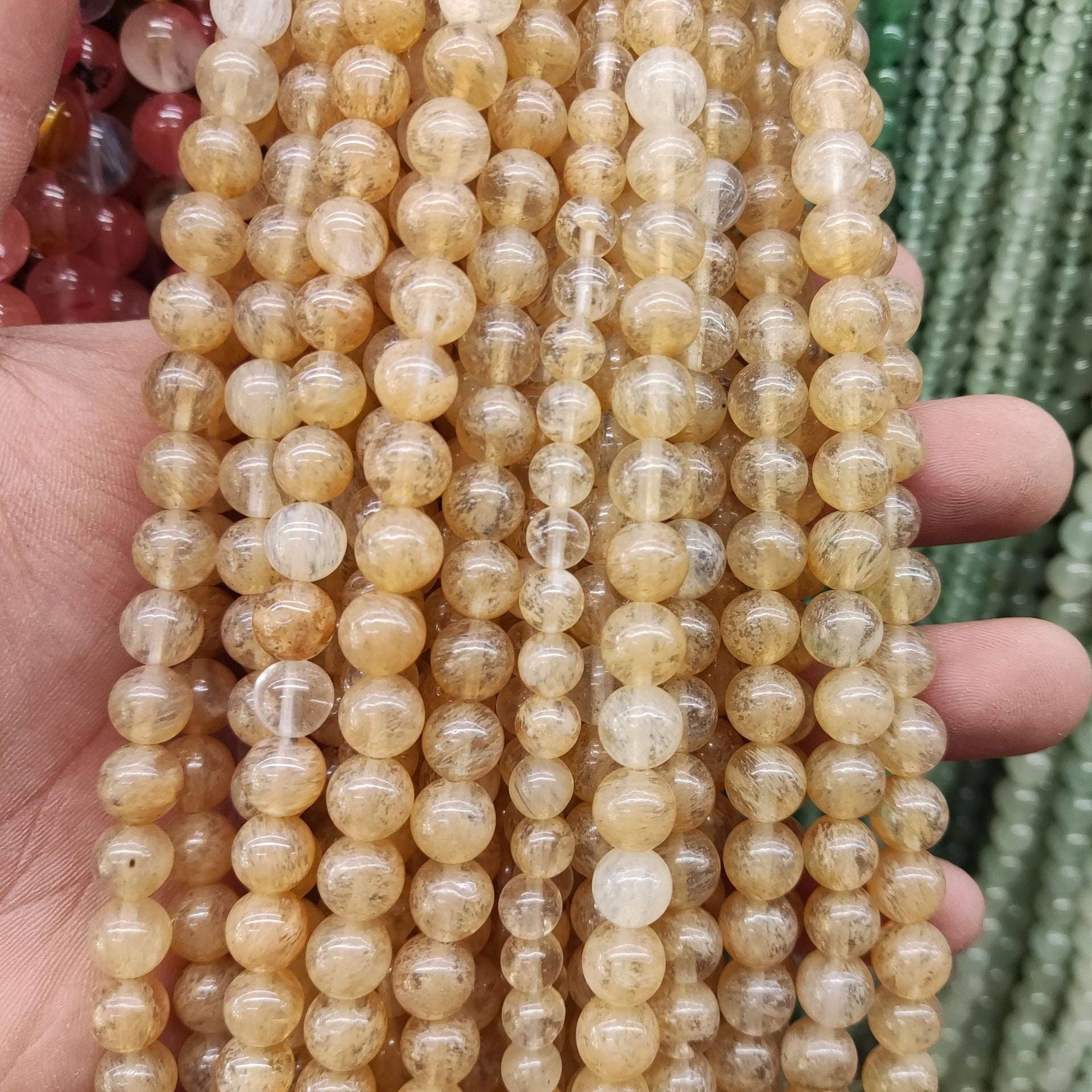 Ole - Wholesale Beaded Bracelet - Golden Jade Stone Stretch Bracelet B1993-4MM9