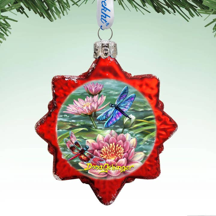 Ornement en verre Libellules Lilies Gelsinger - Designocracy pour la vente par Designocracy