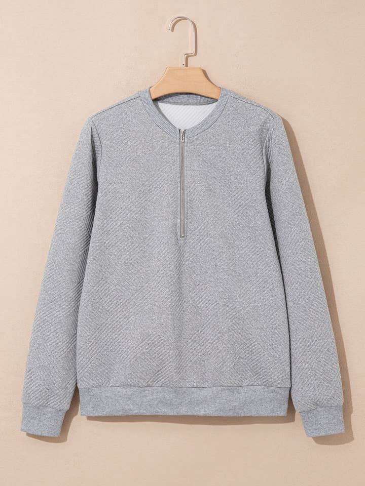 Medium Grey Trendy Textured Half Zip Loose Sweatshirt for wholesale on Faire3