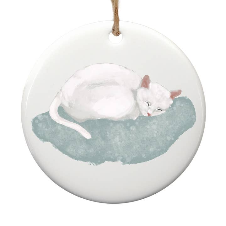 Ornamento in ceramica a forma di gatto bianco per la vendita all'ingrosso da parte di MerikaArt