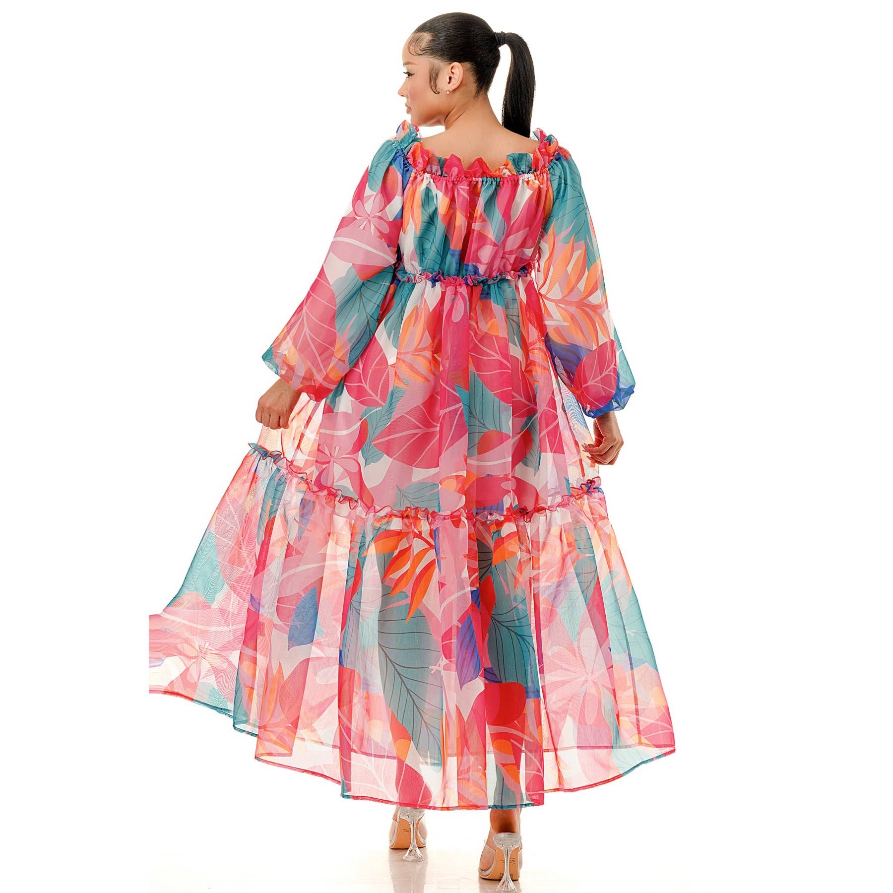 omgstyles - Wholesale Dress - Women's - Plus Off Shoulder Balloon Long Sleeve Maxi Dress2