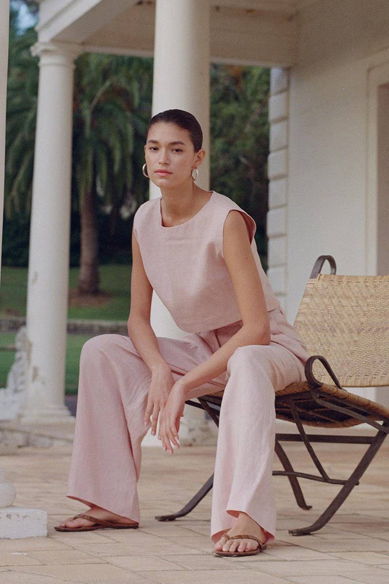 NINEXIS - Wholesale Top & Pant Set (NOT Loungewear) - Women's - CWSTB1800_LINEN SLEEVELESS TOP & WIDE LEG PANTS SET5