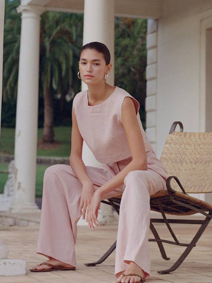 NINEXIS - Wholesale Top & Pant Set (NOT Loungewear) - Women's - CWSTB1800_LINEN SLEEVELESS TOP & WIDE LEG PANTS SET5