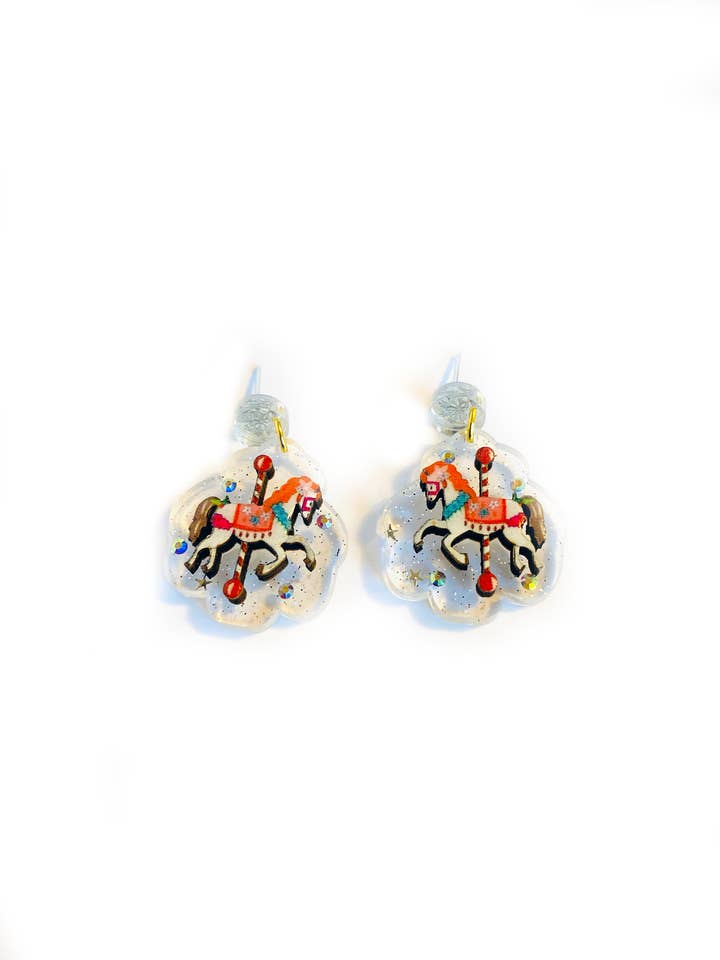 carousel christmas earrings acrylic earrings statement for wholesale by Rosie Rose Parker