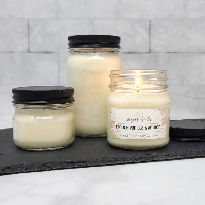 Sugar Belle - Wholesale Jar/Filled Candle - French Vanilla & Amber Mason Jar Soy Candle