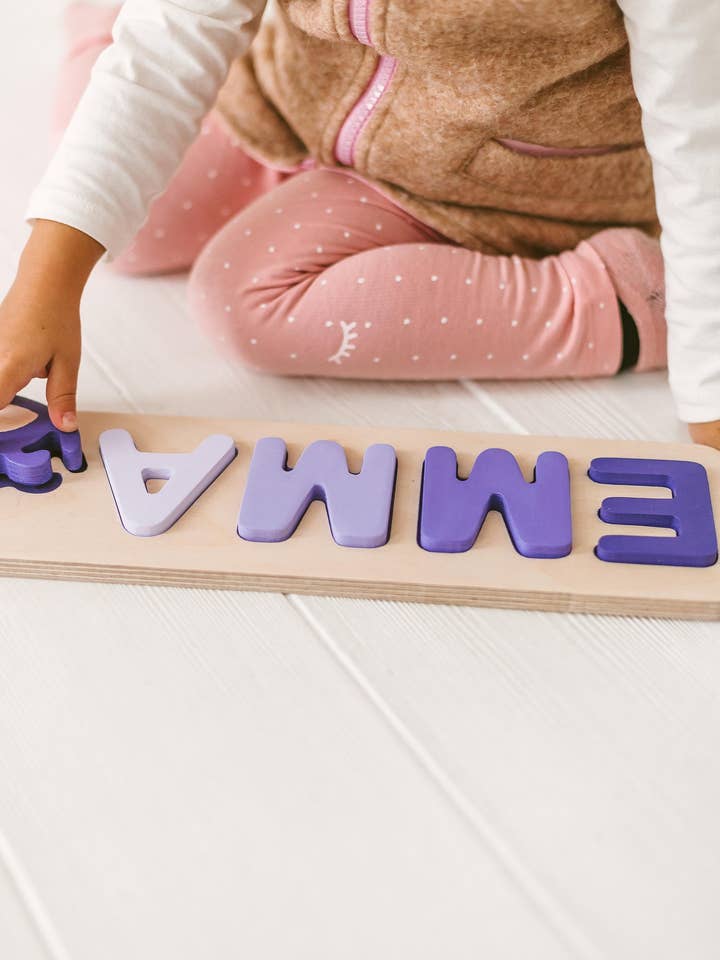 Quebra-cabeça personalizado com nome - presente de 1º aniversário - brinquedo Montessori por atacado de Woodinout