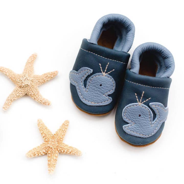 Starry Knight Design - Wholesale Booties - Baby - Whale on Navy leather Baby Boy Booties & Toddler Shoes