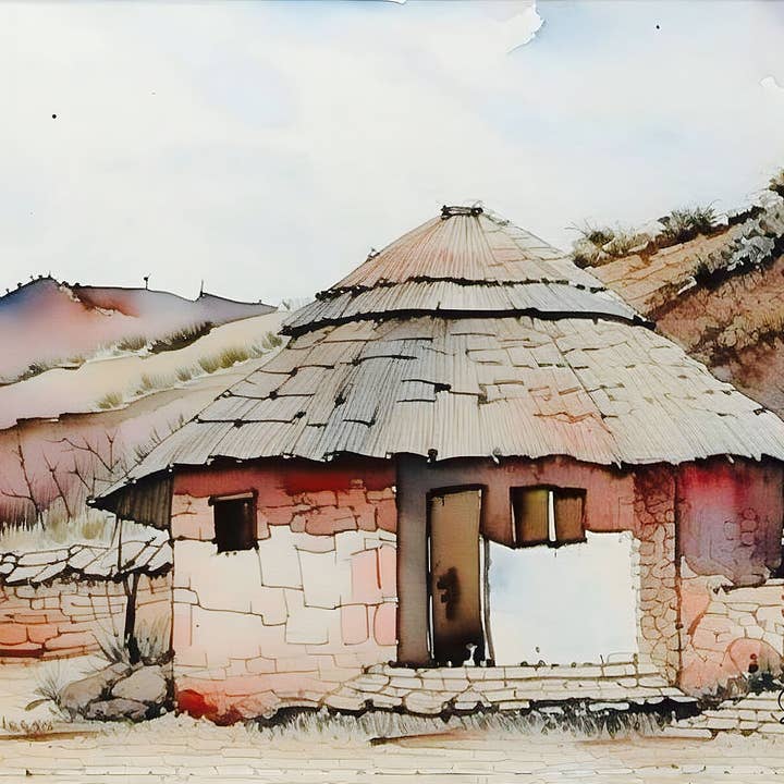 Fine Art Print - Watercolor Village Scene, Home Decor, Gift Idea, Art Print, Rustic Artwork for wholesale by Mediaunlimited, LLC.