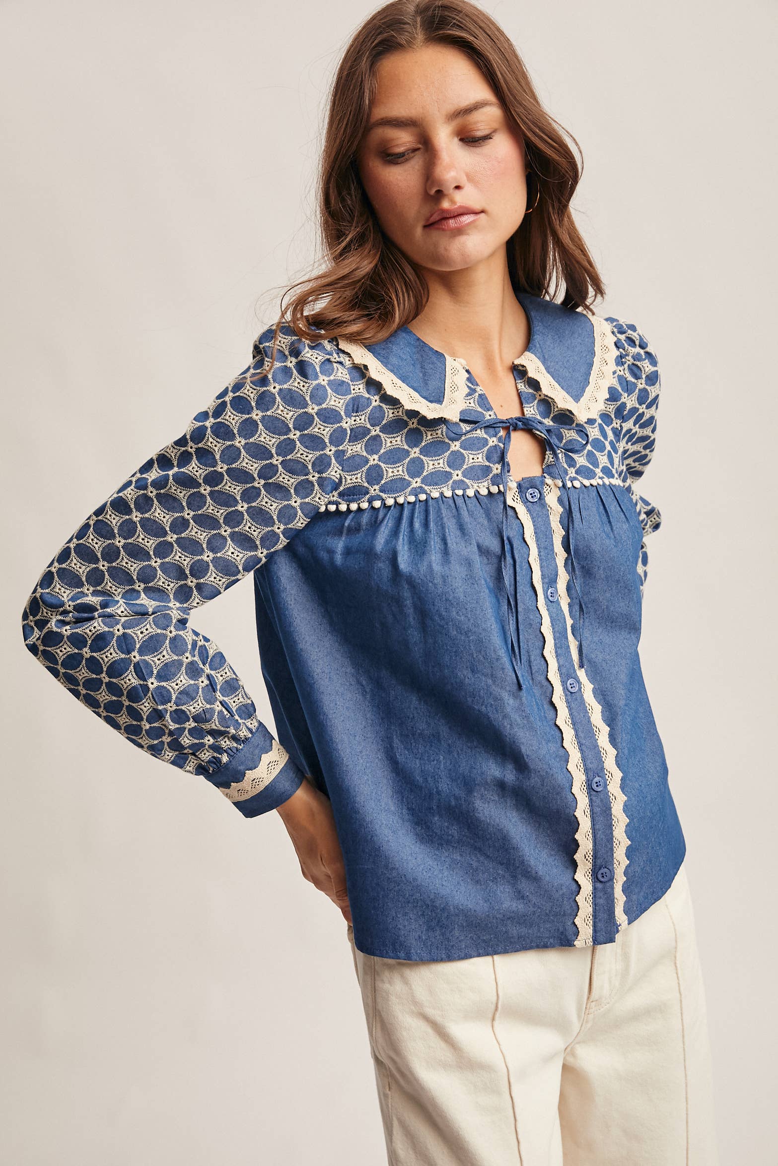 Embroidered Denim Blouse FT0020 for wholesale on Faire1