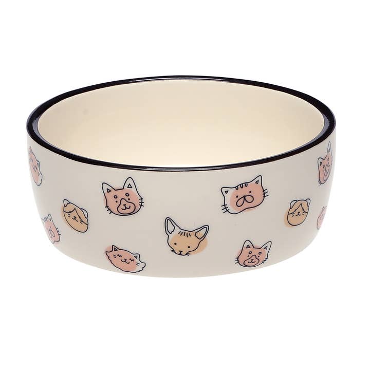 Cat Faces Pattern Ceramic Pet Bowl - Blush, Small/Medium for wholesale by Pearhead