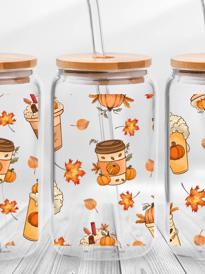 Tasses à café Fall Pumpkin Spice en verre 16 onces pour la vente par SHY Designs, LLC