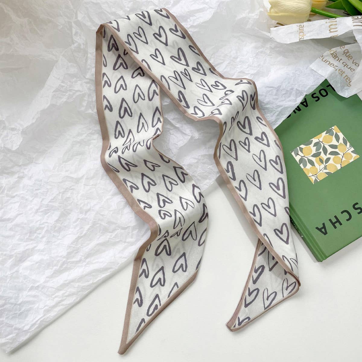 ACCITY - Wholesale Scarf - Women's - Neutral Long Twilly Scarf – Hair Tie & Neck Ribbon_CWASC07150