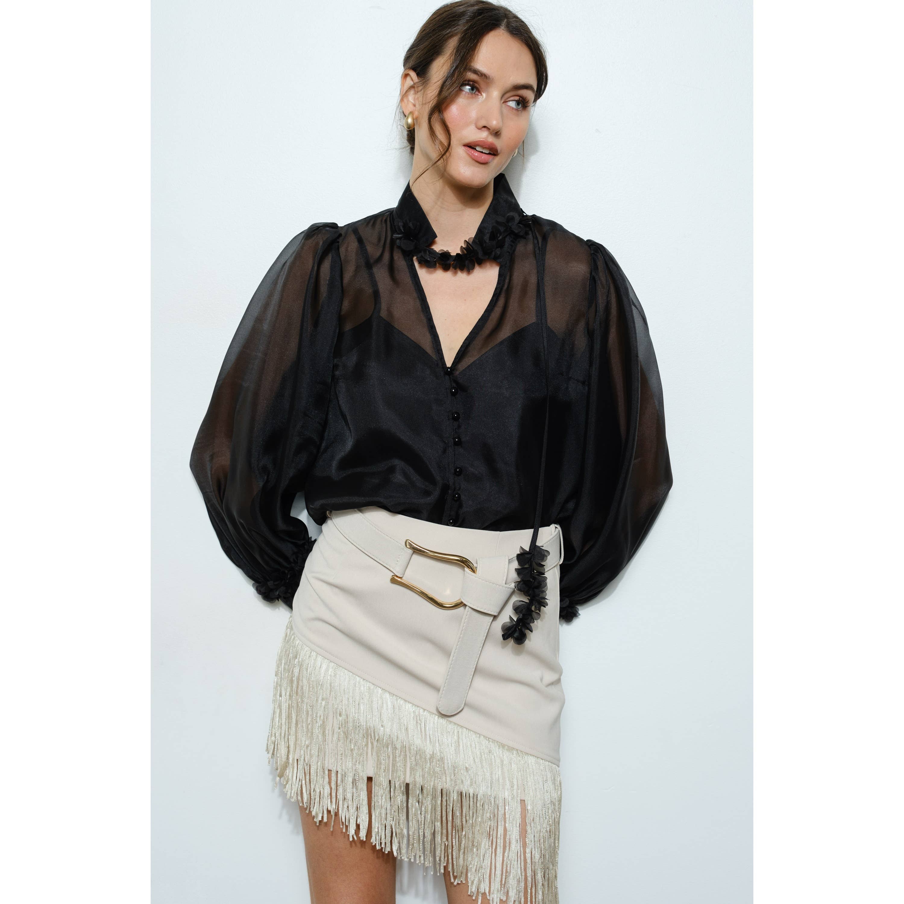 INA - Venta al por mayor Falda - Mujer - Minifalda asimétrica con cinturón y flecos11