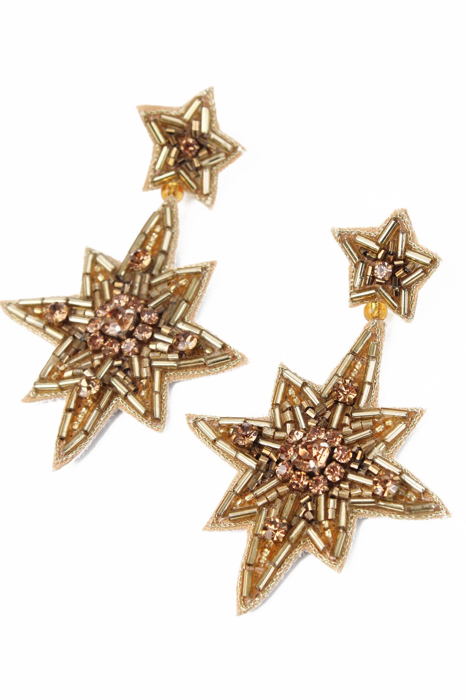 My Doris - Wholesale Dangle earrings - LARGE GOLD DOUBLE STAR DROPS