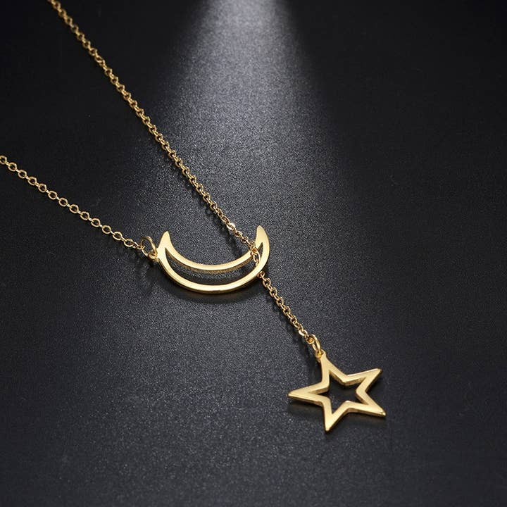 Moon Star Charm Lariat Y Necklace in 925 Sterling Silver for wholesale by Perimade & Co. LLC