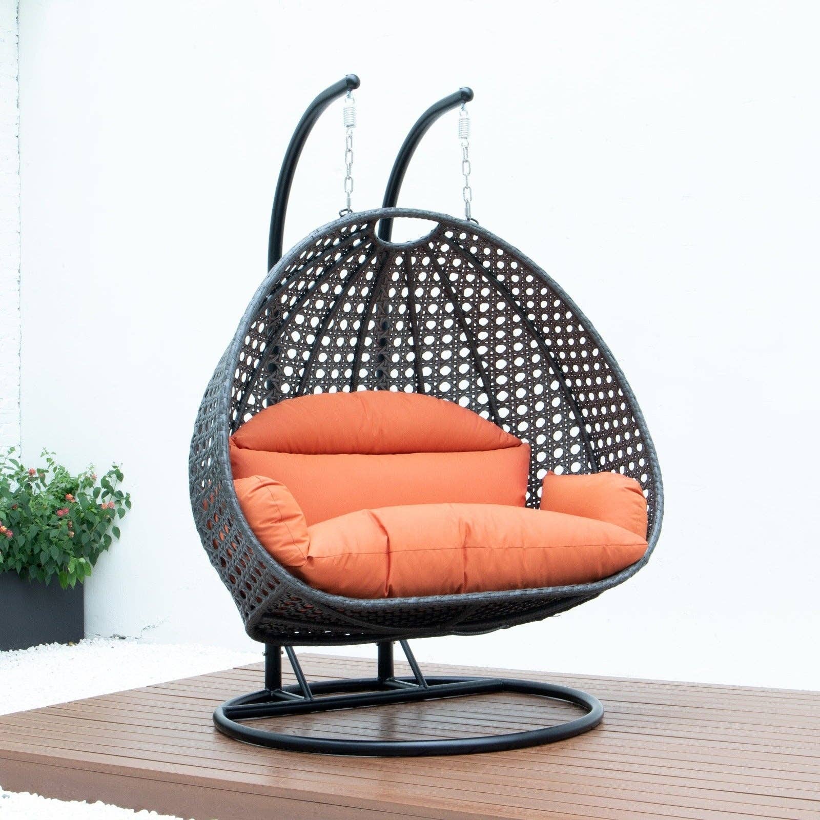 LeisureMod - Wholesale Egg Chair - Modern Charcoal Wicker Hanging Double Seater Egg Swing Chair90