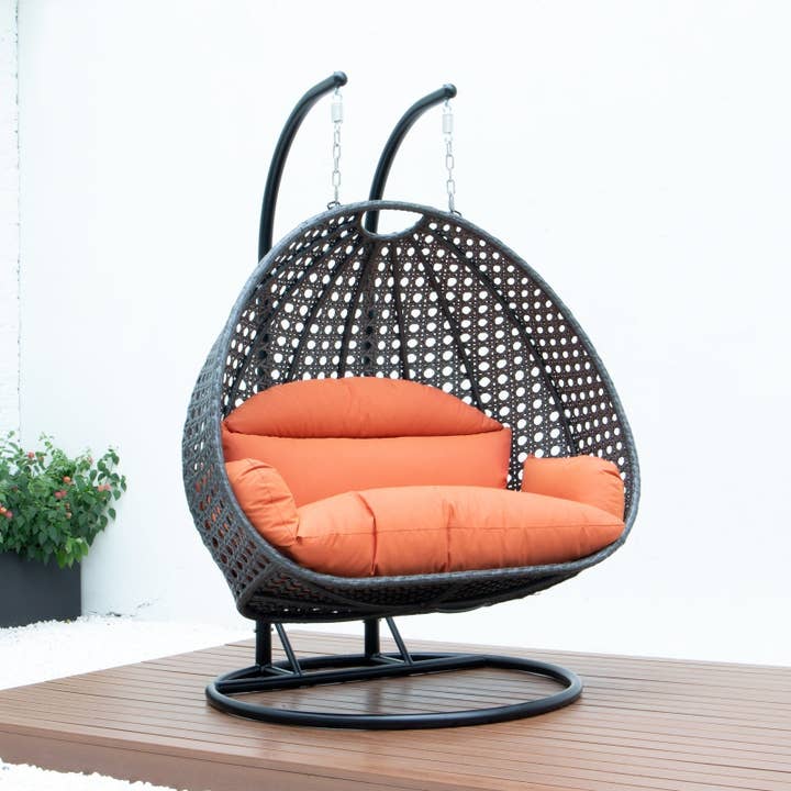 LeisureMod - Wholesale Egg Chair - Modern Charcoal Wicker Hanging Double Seater Egg Swing Chair90