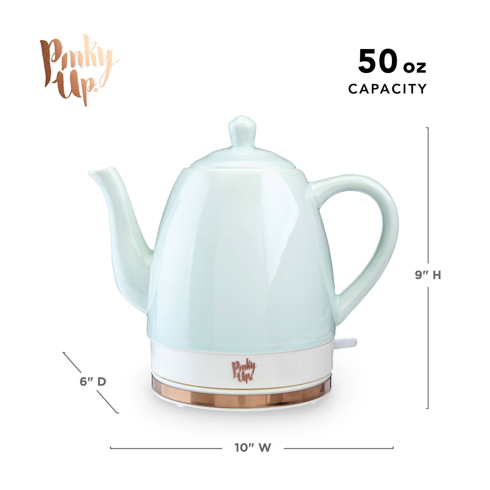 Pinky Up - Wholesale Tea Pot - Noelle™ Ceramic Electric Gooseneck Tea Kettle 50oz in Mint6