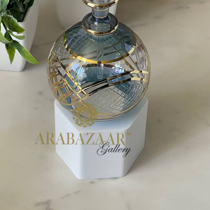 Arabazaar Gallery LLC – Perfume/Eau de Toilette por atacado – Frasco de Perfume Egípcio Flat Globe Shape W/14 K Gravação às Mãos5