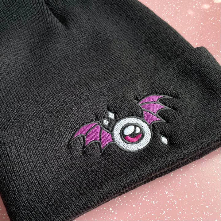 EYEBALL BAT EMBROIDERED BEANIE for wholesale by Peachie Patches