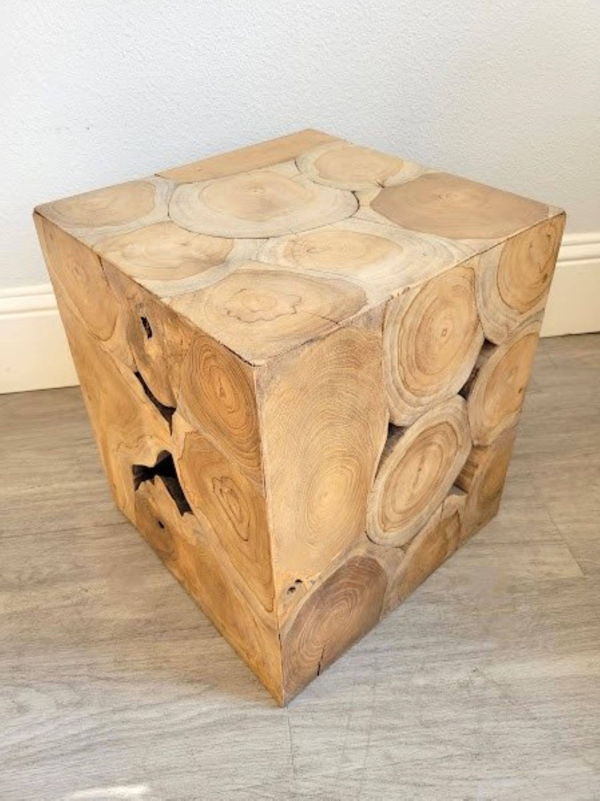 Storied Roots - Wholesale Side Table - Teak Block Display Table - 16 in Cube0