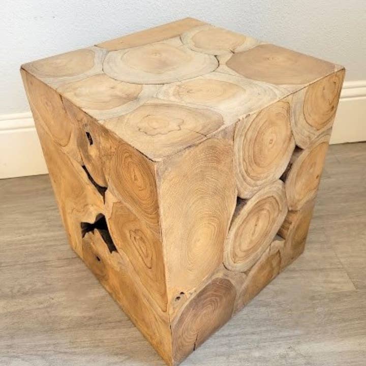 Storied Roots - Wholesale Side Table - Teak Block Display Table - 16 in Cube