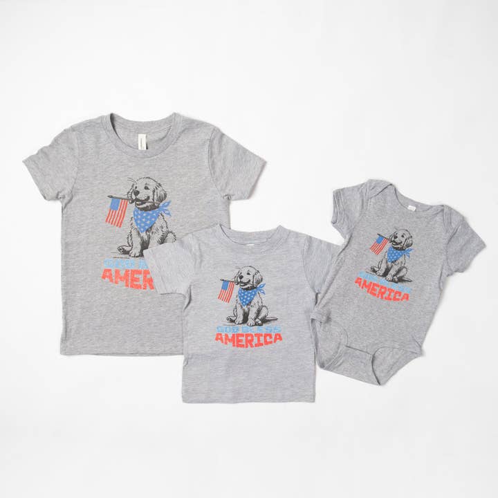 American Farm Company - Wholesale Onesie - Kids - Patriotic Puppy 'God Bless America' Baby Onesie