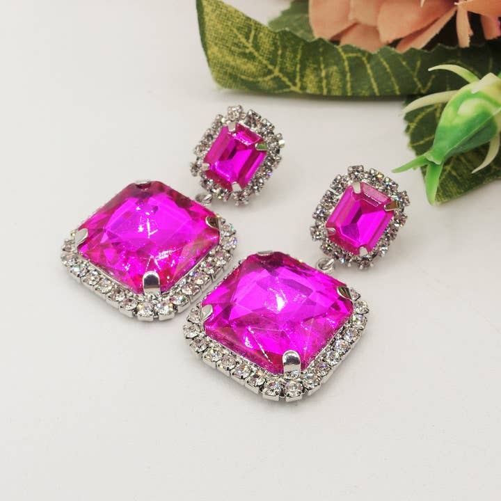 Daemon srls - Wholesale Dangle Earrings - ARIEL SQUARE - Orecchini pendenti con pietre sfaccettate e C2