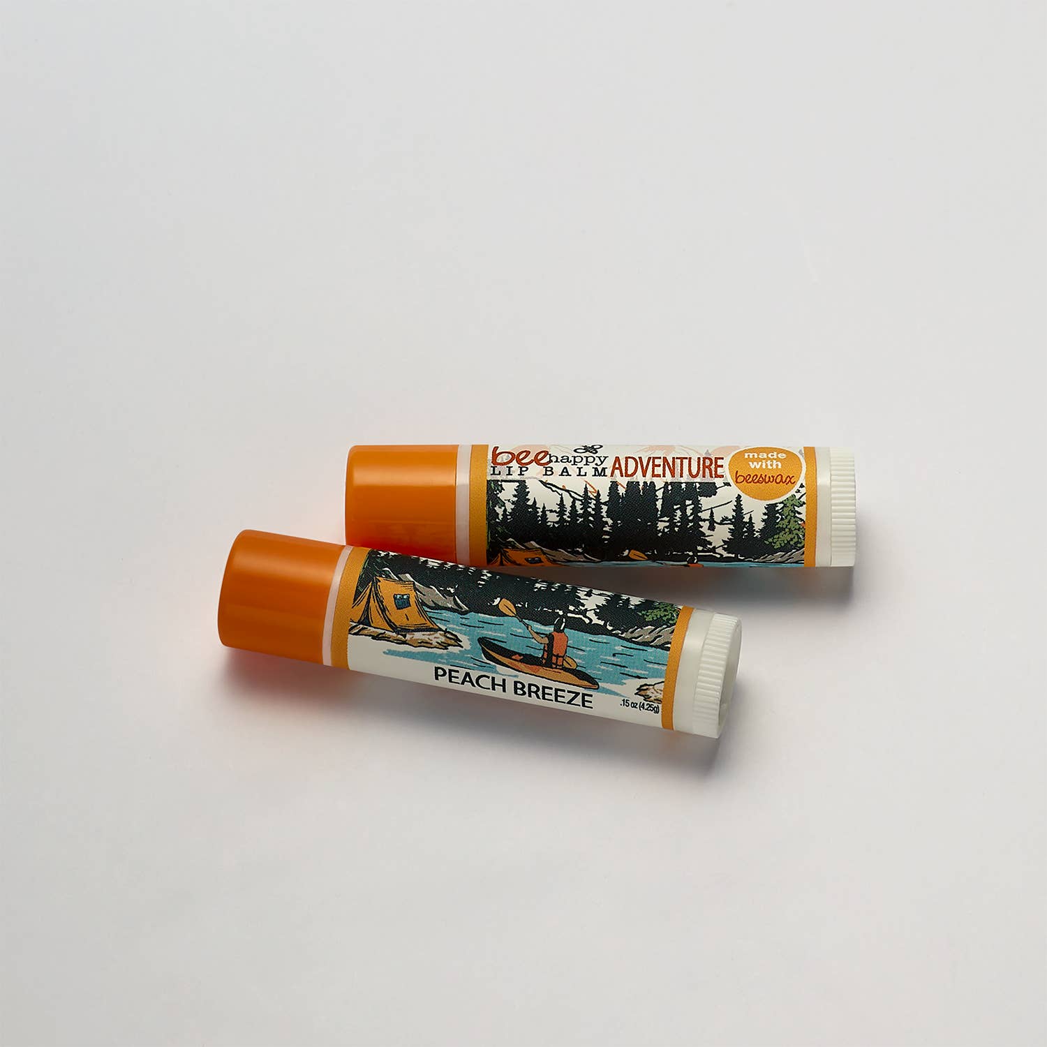 Bee Happy - Wholesale Lip Balm - Lip Balm Mountain Camp (peach) with jojoba, aloe, vitamin E