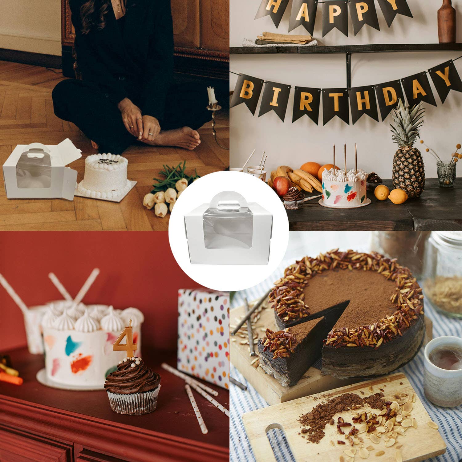Kis Paper - Vente Décoration pour cake/cupcake - Boîtes à gâteaux blanches avec fenêtre de 6,25 x 6,25 x 4,75 po avec poignée5