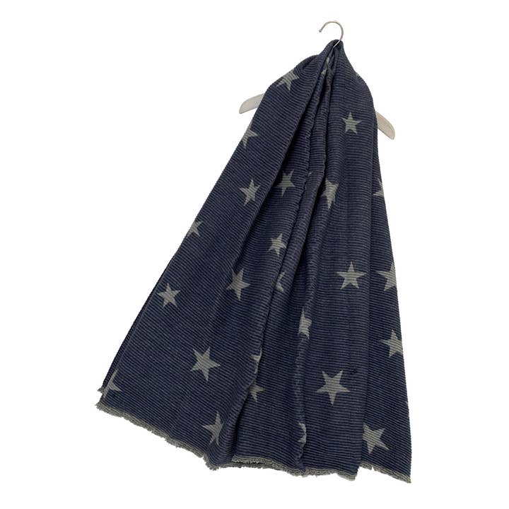 Fashion Scarf World - Wholesale Scarf - Women's - Reversible Pleated Star Print Wool Scarf
