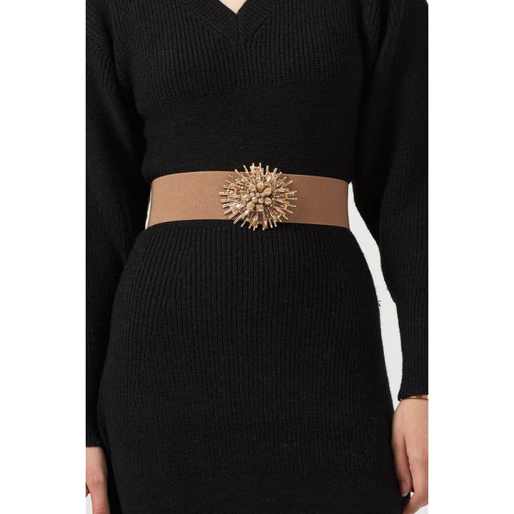 PHANIE MODE - Wholesale Belt - Women's - Elastic belt with gold buckle and rhinestones C-231822