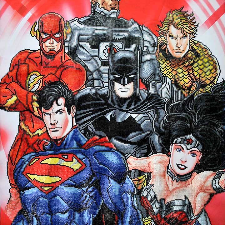 Multi DC Comics Six Stacked Superheroes Diamond Painting Kit for wholesale on Faire