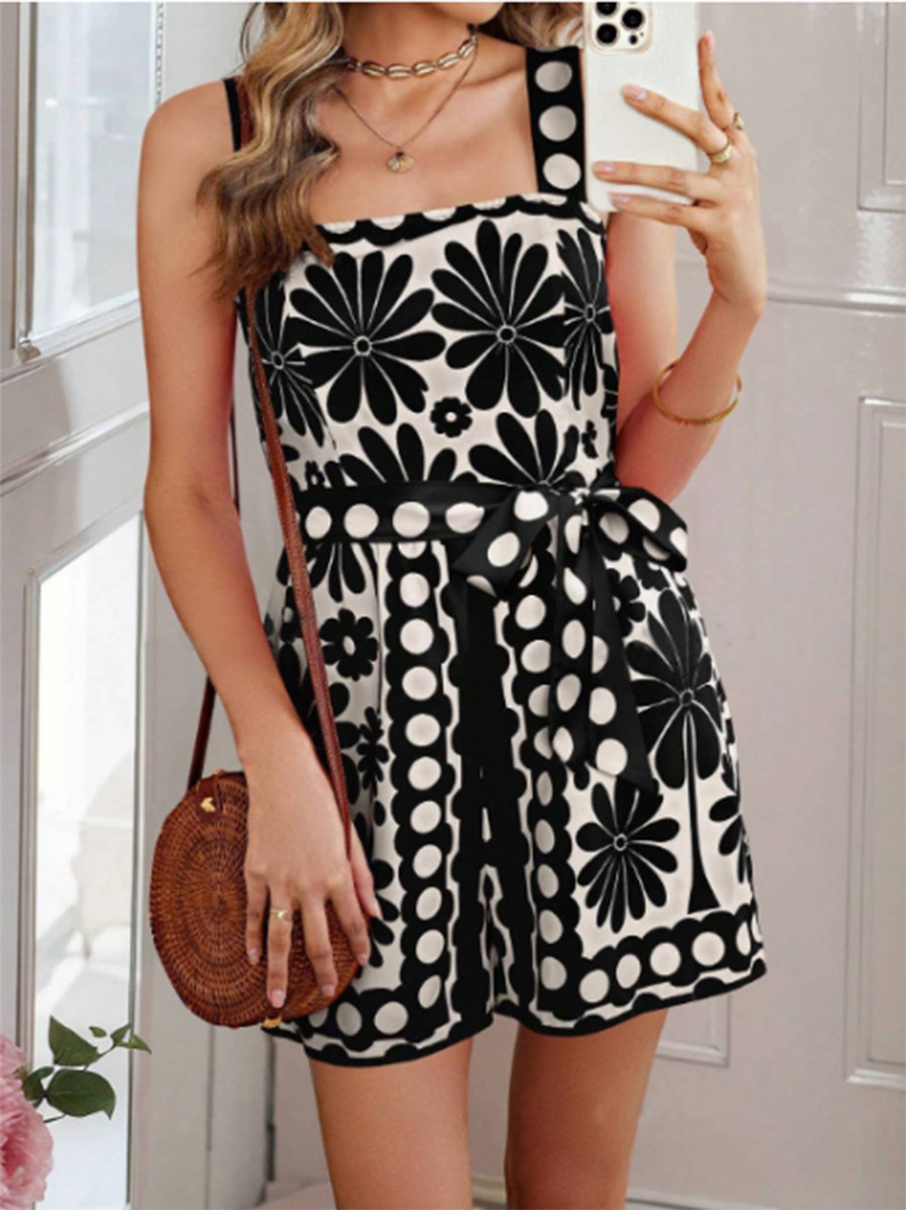 Wholesalesir - Wholesale Romper - Women's - Printed Sleeveless Button Tied Jumpsuit1