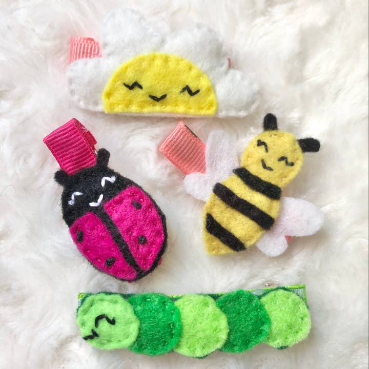 Insect Hair Clips- Bee, Caterpillar, Ladybug, Daisy for wholesale by Charley & Ruth Designs